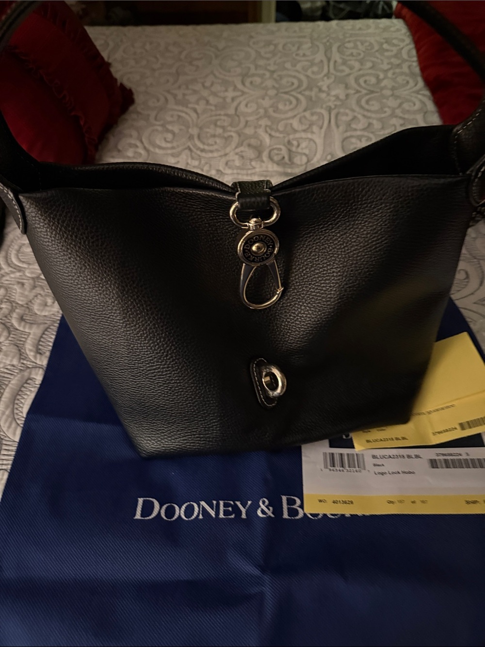 Dooney & Bourke Black Pebble Leather Hobo Shoulder Bag with Polished Hardware